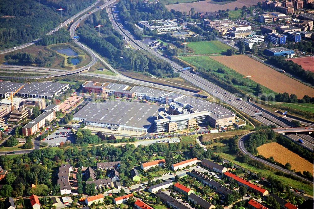 Düsseldorf from above - Commercial area along the highway BAB A44 and A52 in Dusseldorf-Lichtenbroich in the state of North Rhine-Westphalia