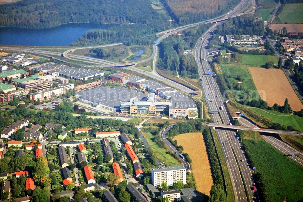 Düsseldorf from above - Commercial area along the highway BAB A44 and A52 in Dusseldorf-Lichtenbroich in the state of North Rhine-Westphalia