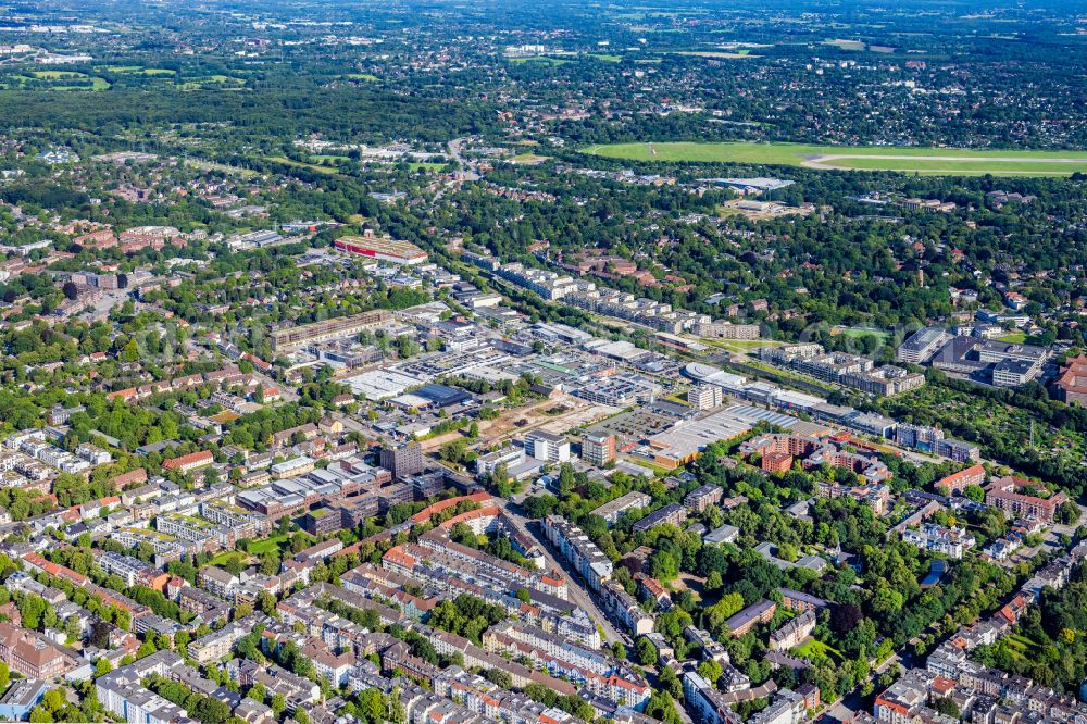 Hamburg from above - Industrial estate and company settlement Automeile Nedderfeld in Hamburg, Germany