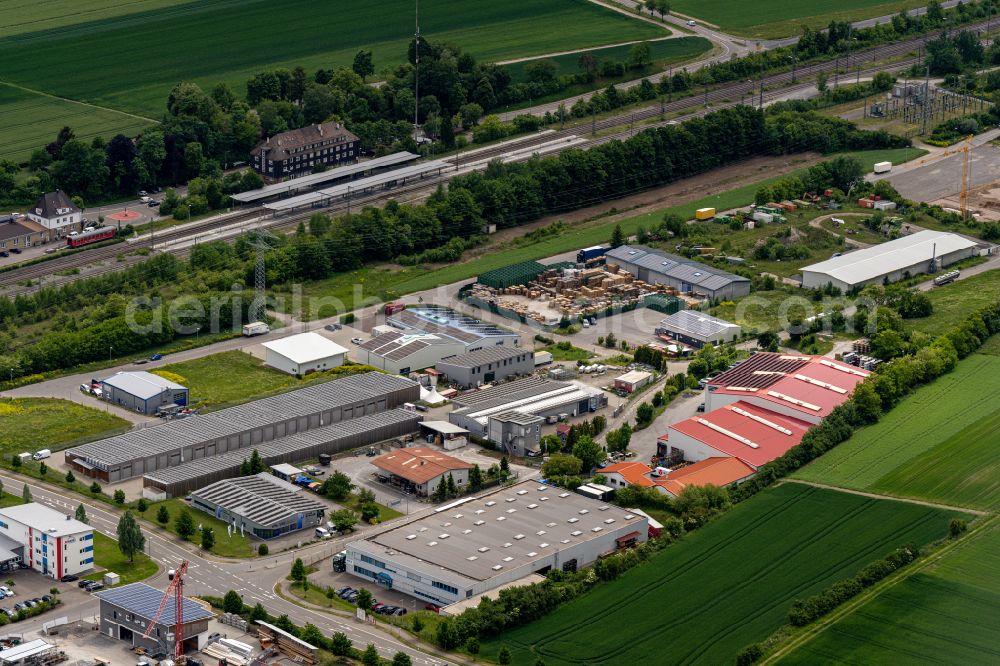 Aerial image Eutingen im Gäu - Industrial estate and company settlement at the train station in Eutingen im Gaeu in the state Baden-Wuerttemberg, Germany