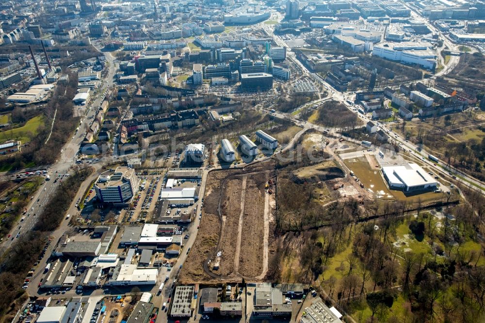 Aerial photograph Essen - Industrial estate and company settlement and construction site on Hilgerstrasse in Essen in the state of North Rhine-Westphalia