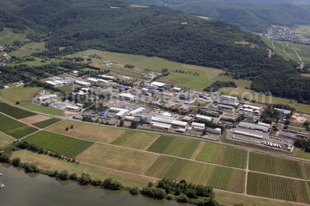 Aerial photograph Mülheim (Mosel) - Industrial estate and company settlement over the Mosel, in the middle of vineyards in the district Andel in Muelheim (Mosel) in the state Rhineland-Palatinate, Germany