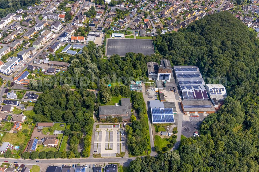 Bergkamen from above - Industrial estate and company settlement on street Zum Schacht I in the district Ruenthe in Bergkamen in the state North Rhine-Westphalia, Germany