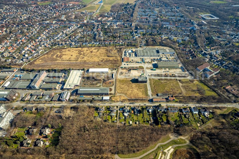 Aerial image Gelsenkirchen - Industrial estate and company settlement Bergmannsglueck Hassel in the district Gelsenkirchen-Nord in Gelsenkirchen at Ruhrgebiet in the state North Rhine-Westphalia