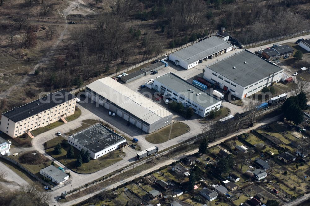 Berlin from above - Industrial estate and company settlement on place Am alten Flugplatz in the district Karlshorst in Berlin, Germany