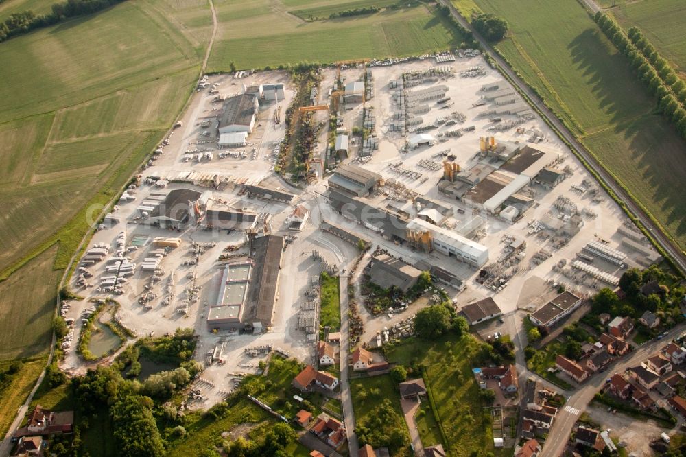 Aerial image Kilstett - Industrial estate and company settlement Betonbau Stradal in Kilstett in Grand Est, France