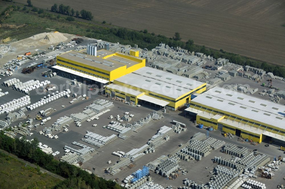 Aerial photograph Parthenstein - Industrial estate Betonwerk and company Haba-Beton Johann Bartlechner KG in Parthenstein in the state Saxony