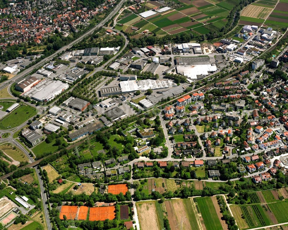 Beutelsbach from above - Industrial estate and company settlement in Beutelsbach in the state Baden-Wuerttemberg, Germany