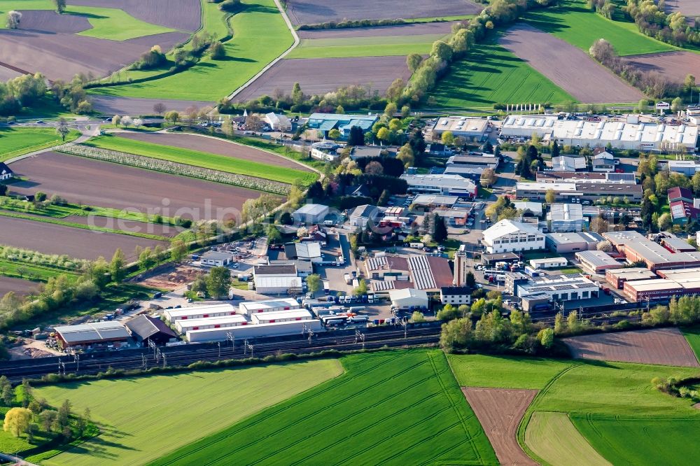 Bühl from above - Industrial estate and company settlement Buehl suedwest in Buehl in the state Baden-Wuerttemberg, Germany