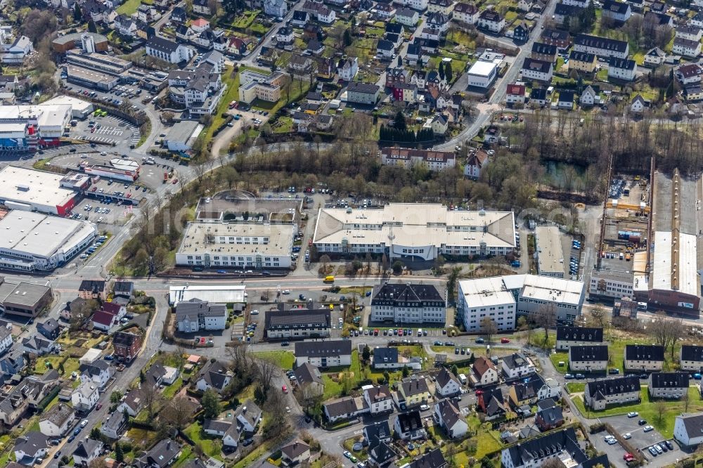 Siegen from the bird's eye view: Industrial estate and company settlement Birlenbacher Strasse in Siegen on Siegerland in the state North Rhine-Westphalia, Germany