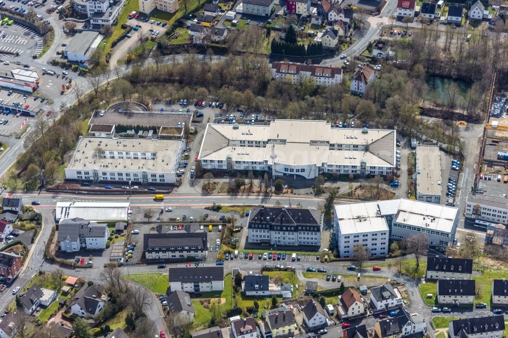 Aerial image Siegen - Industrial estate and company settlement Birlenbacher Strasse in Siegen on Siegerland in the state North Rhine-Westphalia, Germany