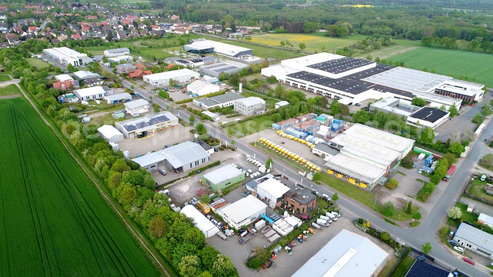 Wedemark from the bird's eye view: Bissendorf commercial area in Wedemark in the state Lower Saxony, Germany