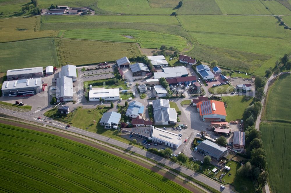 Aerial image Herdwangen-Schönach - Industrial estate and company settlement Im Branden with PRINOTH - AHWI Maschinenbau GmbH in the district Ebratsweiler in Herdwangen-Schoenach in the state Baden-Wuerttemberg, Germany