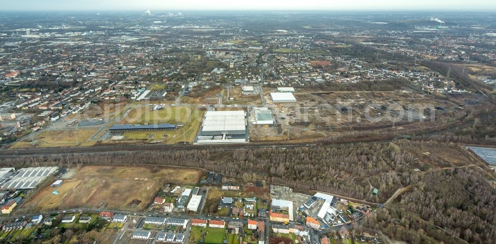 Aerial photograph Gelsenkirchen - Industrial estate and company settlement Bruesseler Strasse in the district Gelsenkirchen-Mitte in Gelsenkirchen in the state North Rhine-Westphalia