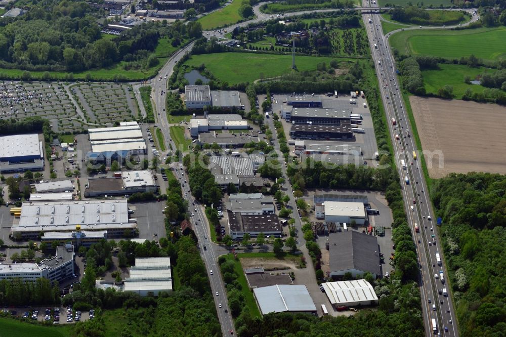 Osnabrück from above - Commercial area on federal motorway A30 in Osnabrueck in the state of Lower Saxony. The area includes an IKEA store