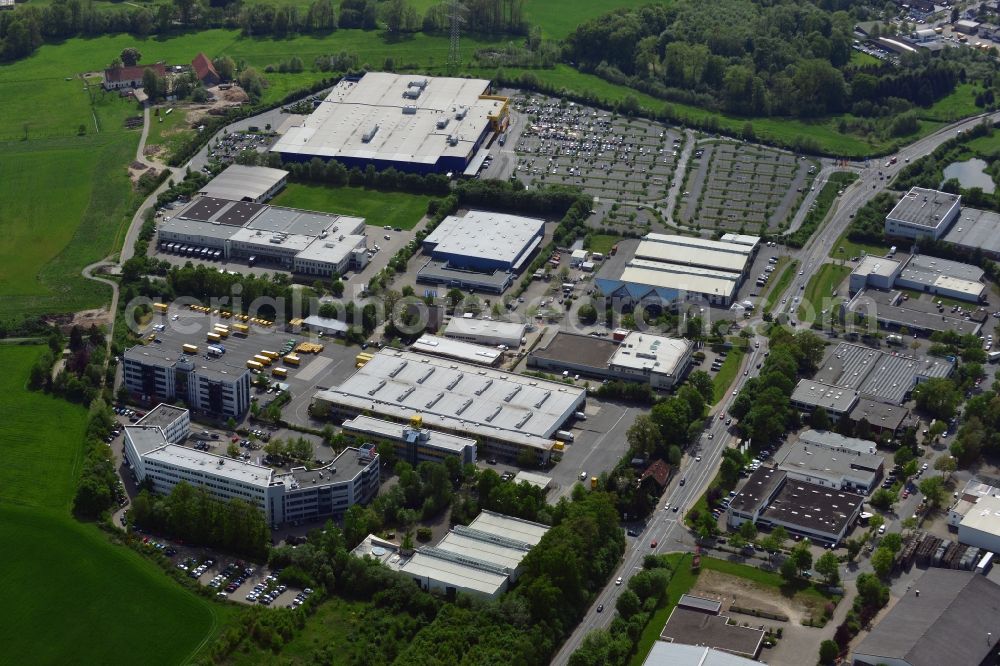 Aerial image Osnabrück - Commercial area on federal motorway A30 in Osnabrueck in the state of Lower Saxony. The area includes an IKEA store