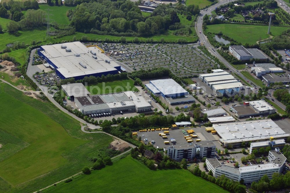 Aerial photograph Osnabrück - Commercial area on federal motorway A30 in Osnabrueck in the state of Lower Saxony. The area includes an IKEA store