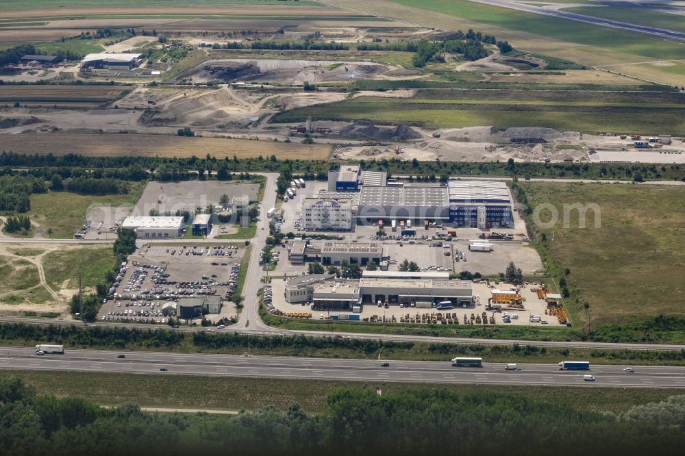 Aerial photograph Fischamend-Dorf - Commercial area Airport City on federal motorway A4 with the company headquarters of Cargo Partner GmbH in Fischamend-Dorf in Lower Austria, Austria