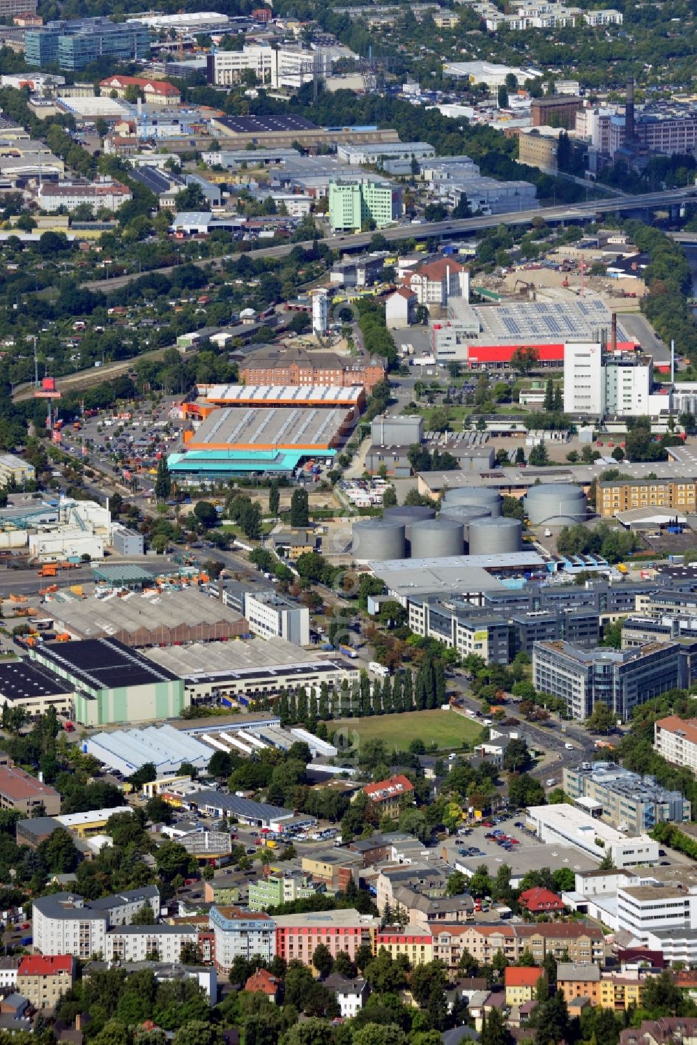 Aerial photograph Berlin - Commercial area Teltowkanal-south in Berlin-Neukoelln