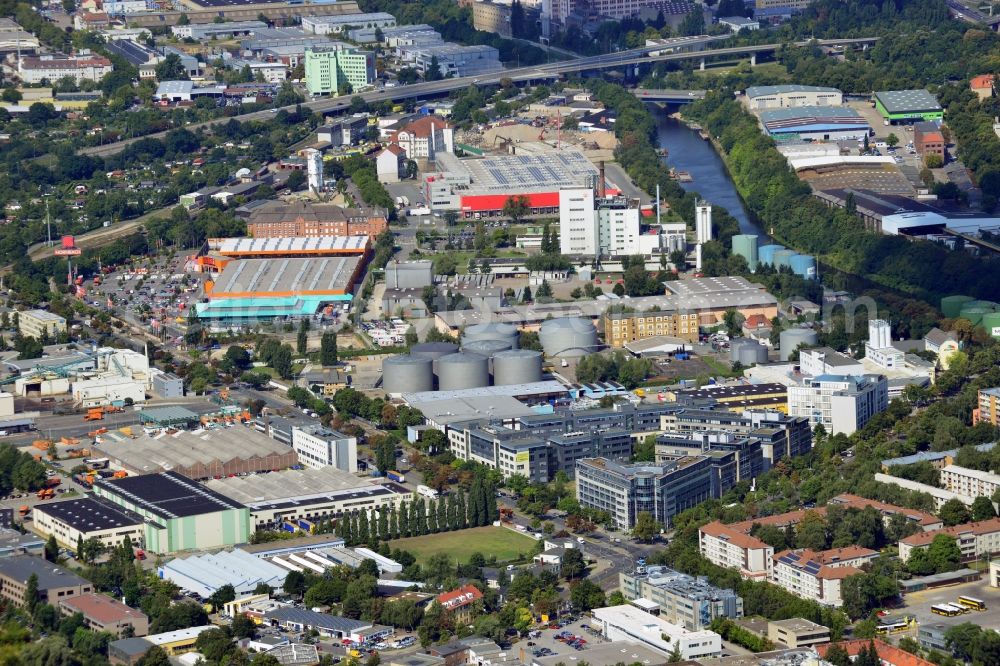 Berlin from the bird's eye view: Commercial area Teltowkanal-south in Berlin-Neukoelln