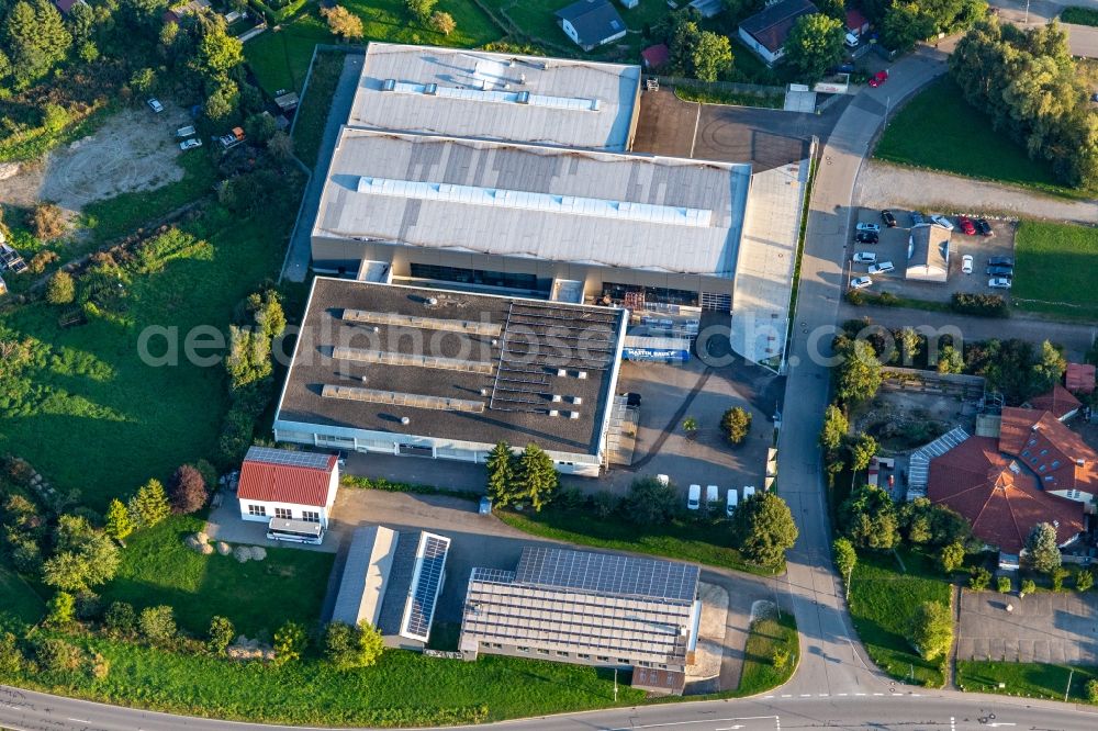 Aerial image Bad Saulgau - Industrial estate and company settlement with Colour-Line Oberflaechenveredelungsgesellschaft mbH and DecoCompany Der Heimtex-Fachmarkt in Bad Saulgau in the state Baden-Wuerttemberg, Germany