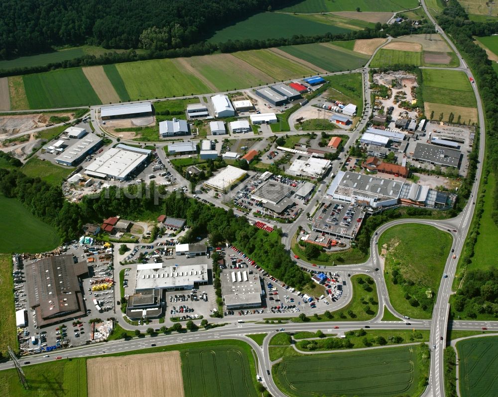 Aerial photograph Waldshut-Tiengen - Industrial estate and company settlement on Daimlerstrasse in the district Gurtweil in Waldshut-Tiengen in the state Baden-Wuerttemberg, Germany