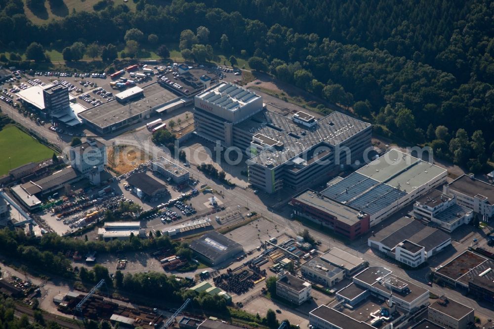 Pforzheim from above - Industrial estate and company settlement Dennigstrasse mit Versandhaus Wenz in Pforzheim in the state Baden-Wuerttemberg