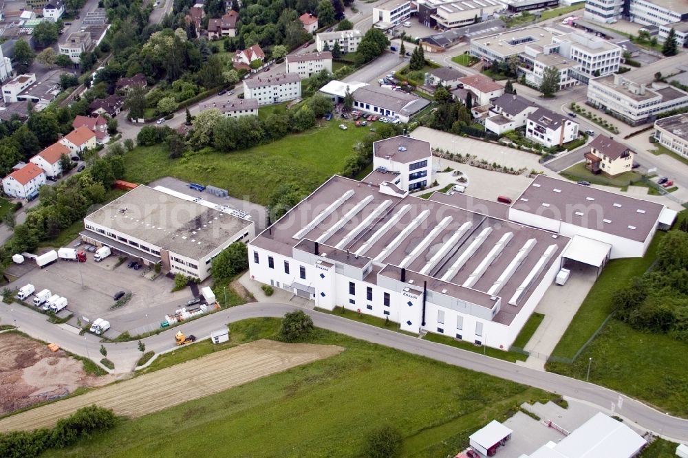 Aerial image Pforzheim - Industrial estate and company settlement Dennigstrasse mit Versandhaus Wenz in Pforzheim in the state Baden-Wuerttemberg