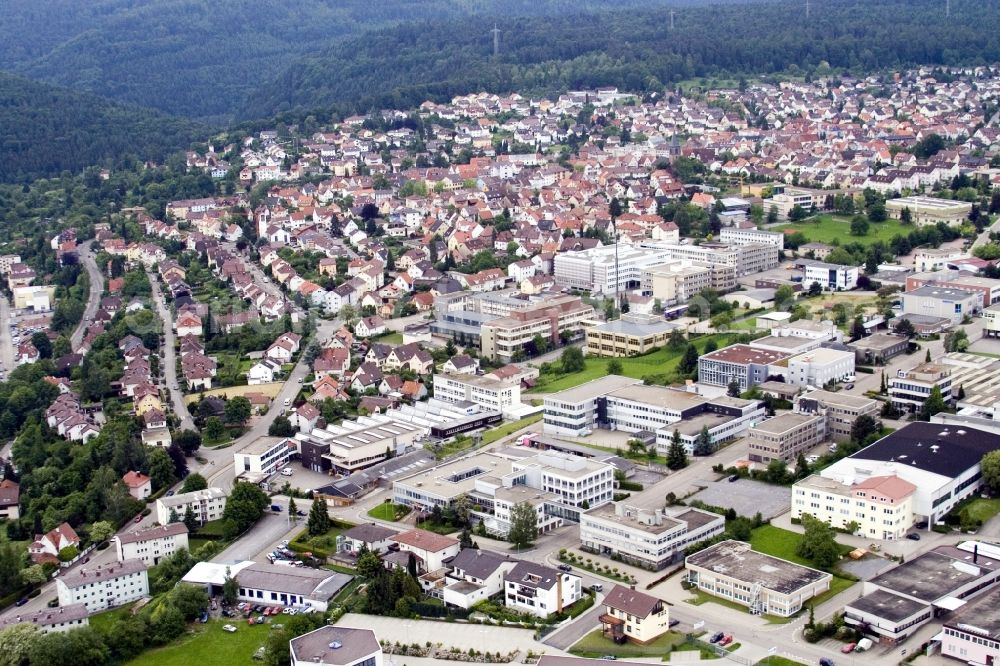 Pforzheim from above - Industrial estate and company settlement Dennigstrasse mit Versandhaus Wenz in Pforzheim in the state Baden-Wuerttemberg