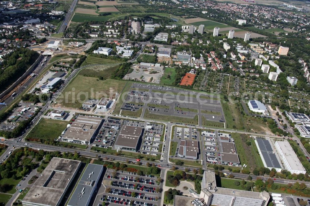 Mainz from above - Commercial area and service center with the car mile in the Upper Town in Mainz in Rhineland-Palatinate