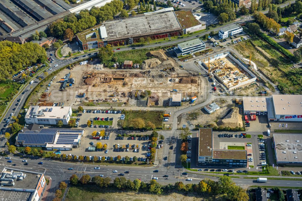 Dinslaken from above - Industrial estate and company settlement on street Hans-Boeckler-Strasse in Dinslaken at Ruhrgebiet in the state North Rhine-Westphalia, Germany