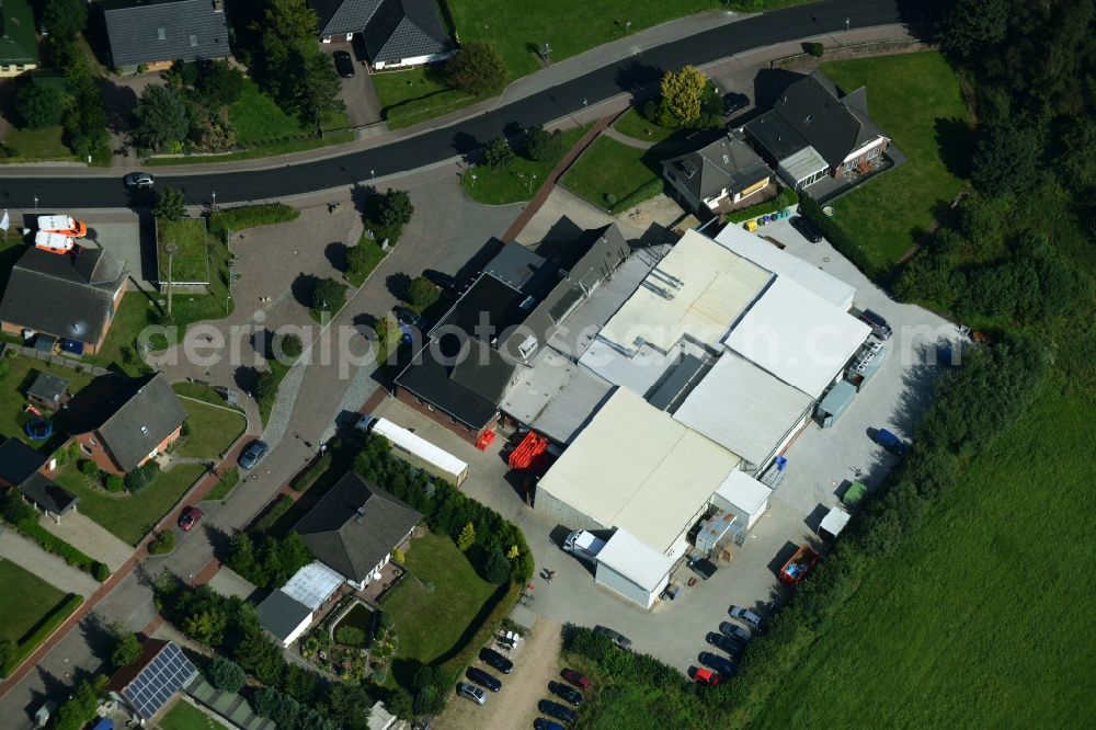 Aerial image Eggebek - Commercial area and business establishment of Hoppe Fleischwaren GmbH in Eggebek in Schleswig-Holstein