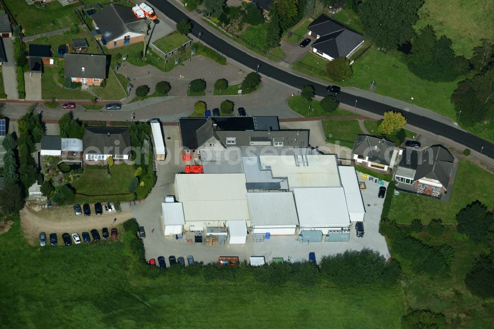 Aerial photograph Eggebek - Commercial area and business establishment of Hoppe Fleischwaren GmbH in Eggebek in Schleswig-Holstein