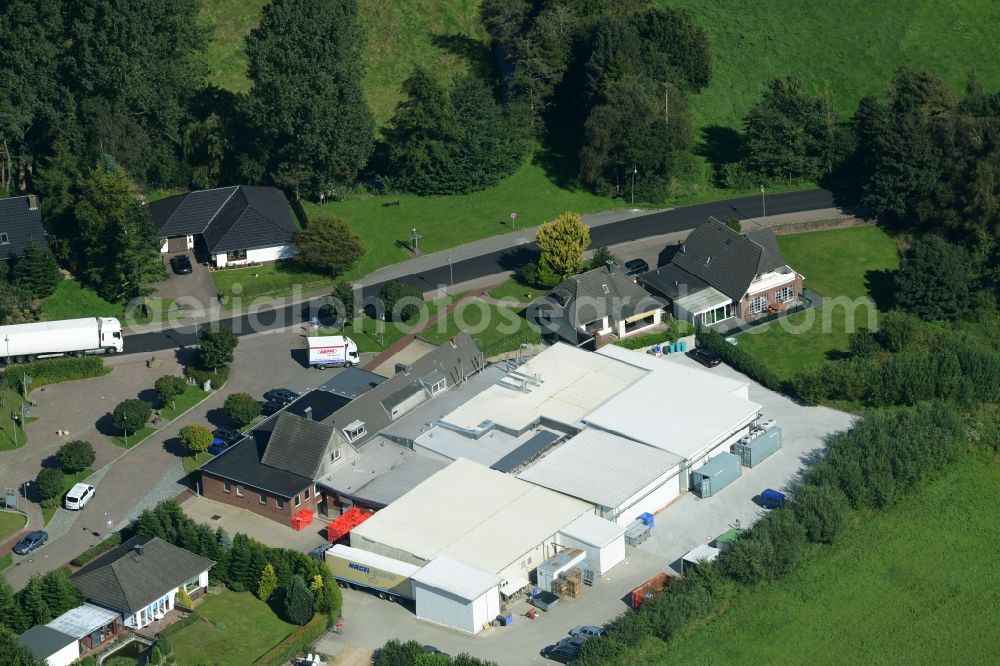 Eggebek from above - Commercial area and business establishment of Hoppe Fleischwaren GmbH in Eggebek in Schleswig-Holstein