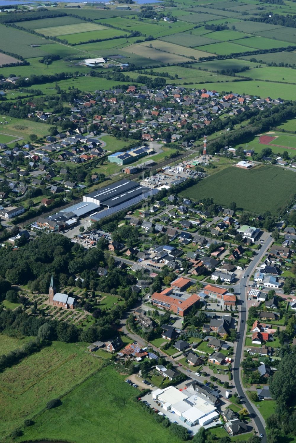 Aerial photograph Eggebek - Commercial area and business establishment of Hoppe Fleischwaren GmbH in Eggebek in Schleswig-Holstein