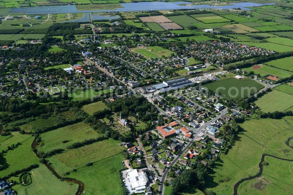 Eggebek from above - Commercial area and business establishment of Hoppe Fleischwaren GmbH in Eggebek in Schleswig-Holstein