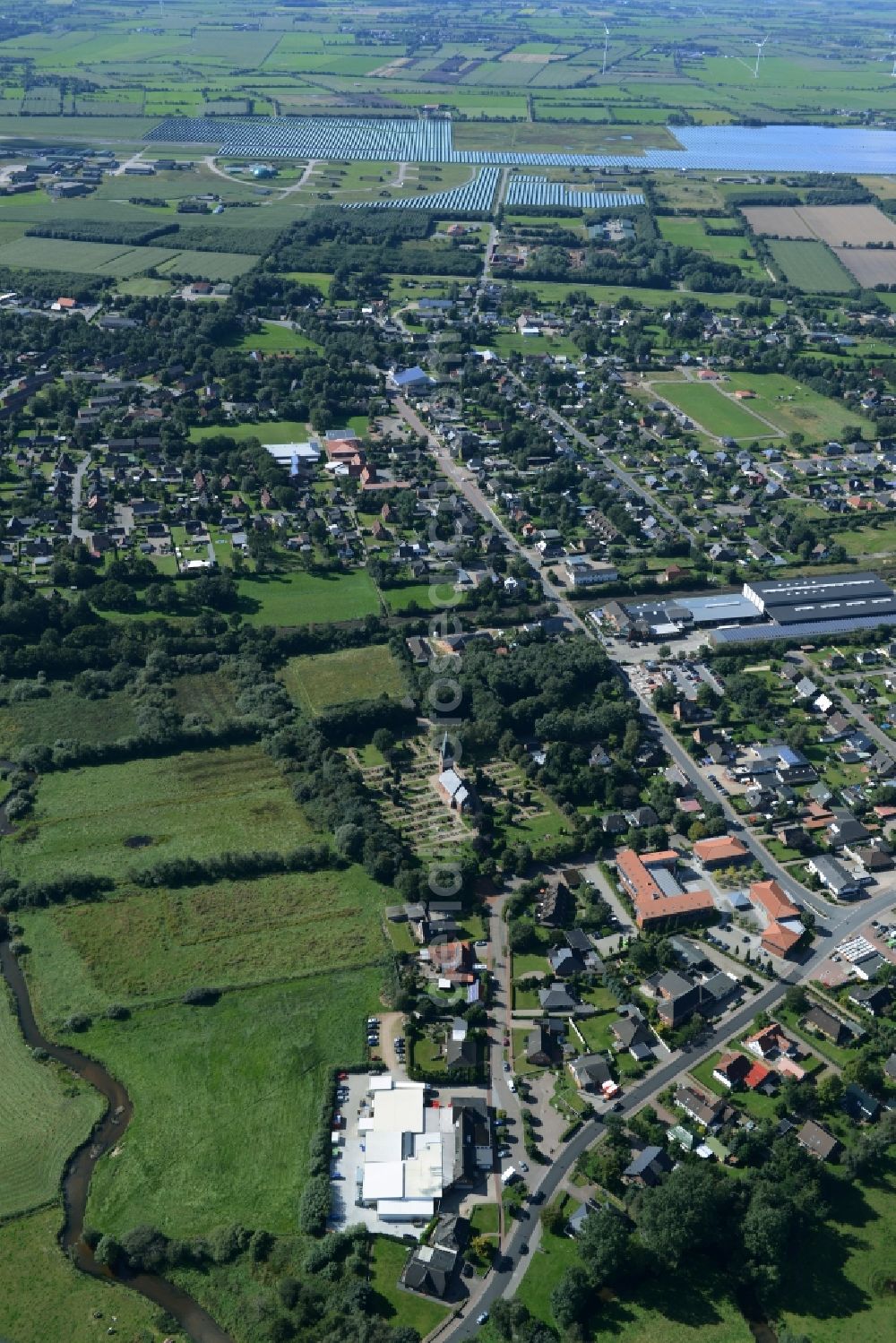 Eggebek from the bird's eye view: Commercial area and business establishment of Hoppe Fleischwaren GmbH in Eggebek in Schleswig-Holstein