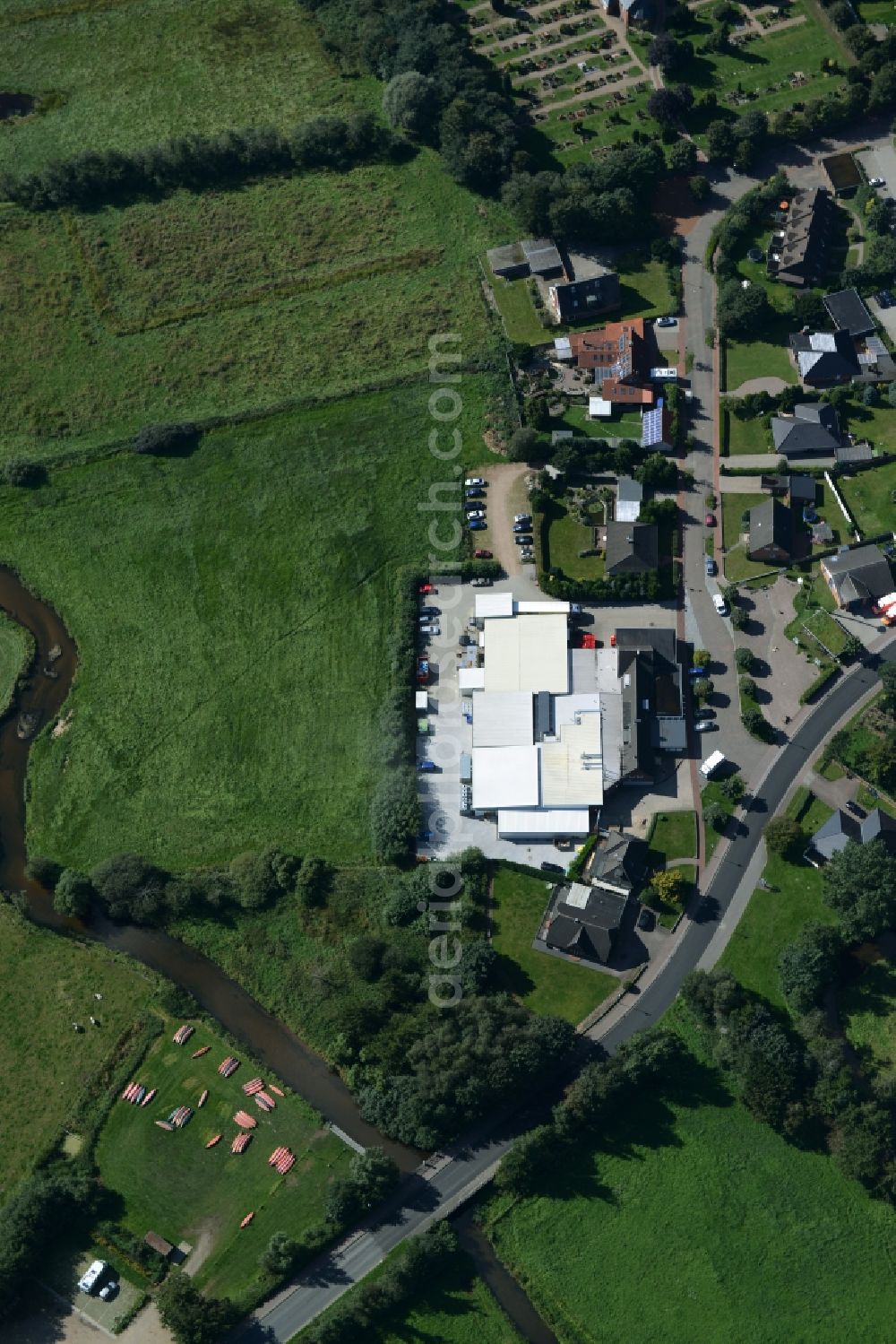 Aerial image Eggebek - Commercial area and business establishment of Hoppe Fleischwaren GmbH in Eggebek in Schleswig-Holstein