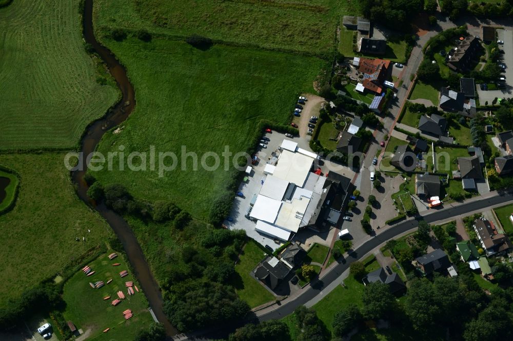 Aerial photograph Eggebek - Commercial area and business establishment of Hoppe Fleischwaren GmbH in Eggebek in Schleswig-Holstein