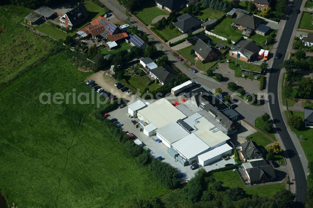 Aerial photograph Eggebek - Commercial area and business establishment of Hoppe Fleischwaren GmbH in Eggebek in Schleswig-Holstein