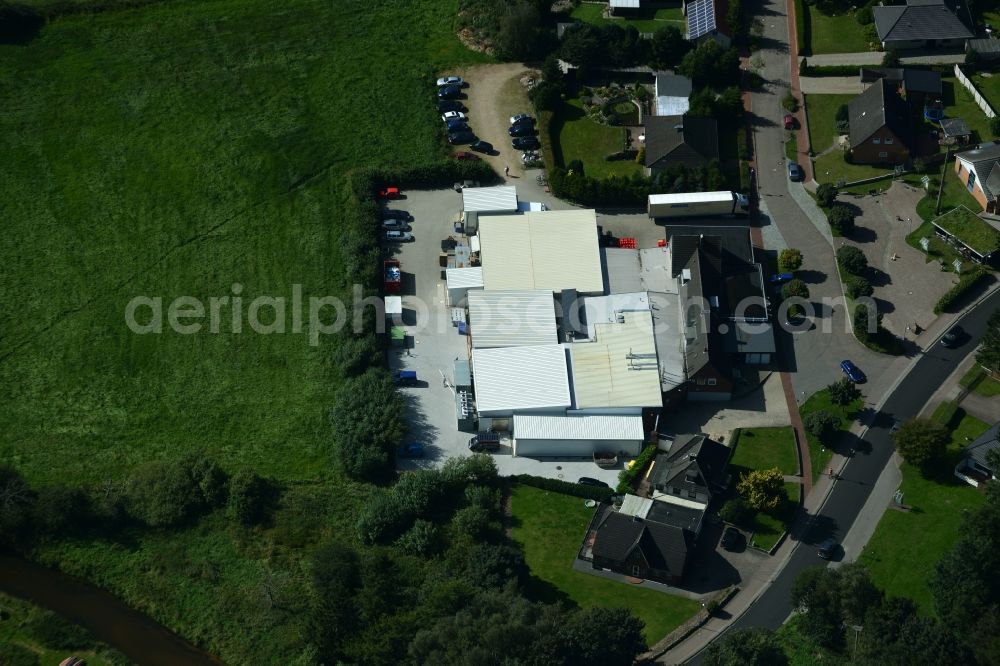 Eggebek from above - Commercial area and business establishment of Hoppe Fleischwaren GmbH in Eggebek in Schleswig-Holstein