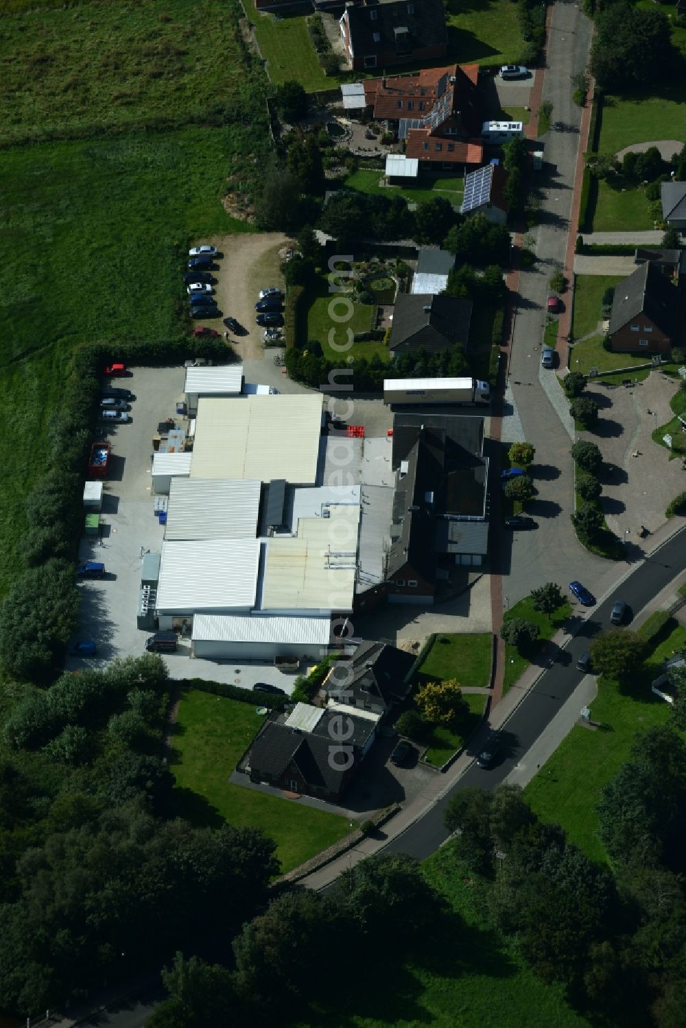 Eggebek from the bird's eye view: Commercial area and business establishment of Hoppe Fleischwaren GmbH in Eggebek in Schleswig-Holstein