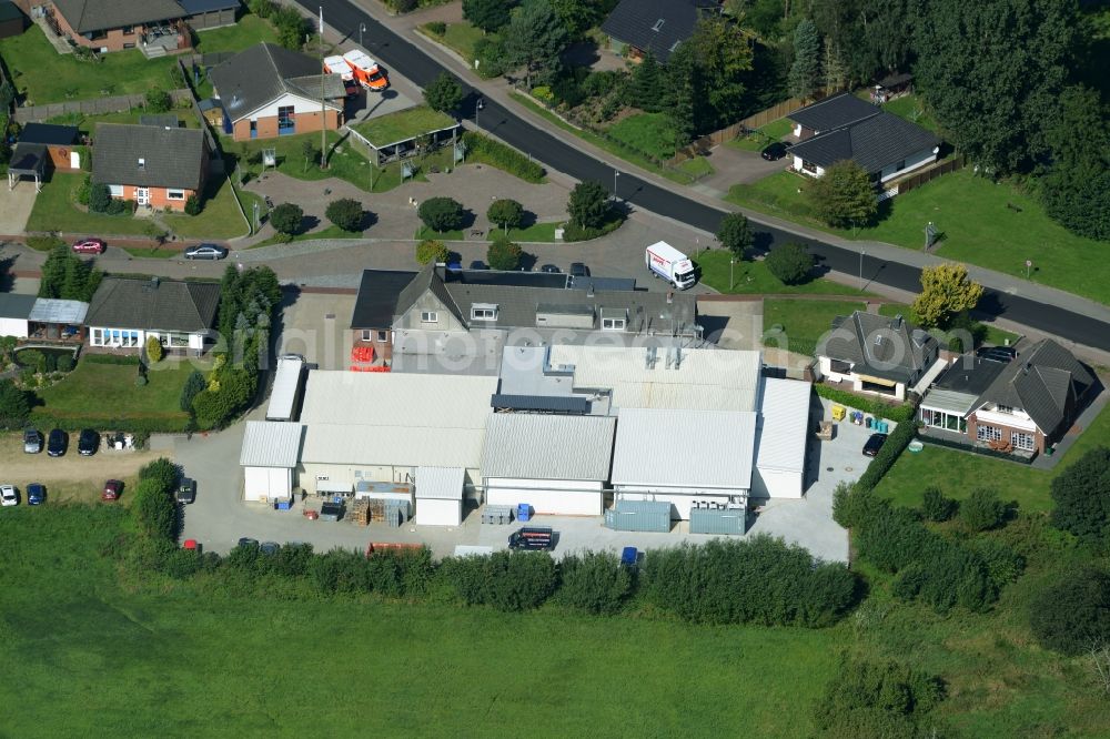 Eggebek from the bird's eye view: Commercial area and business establishment of Hoppe Fleischwaren GmbH in Eggebek in Schleswig-Holstein