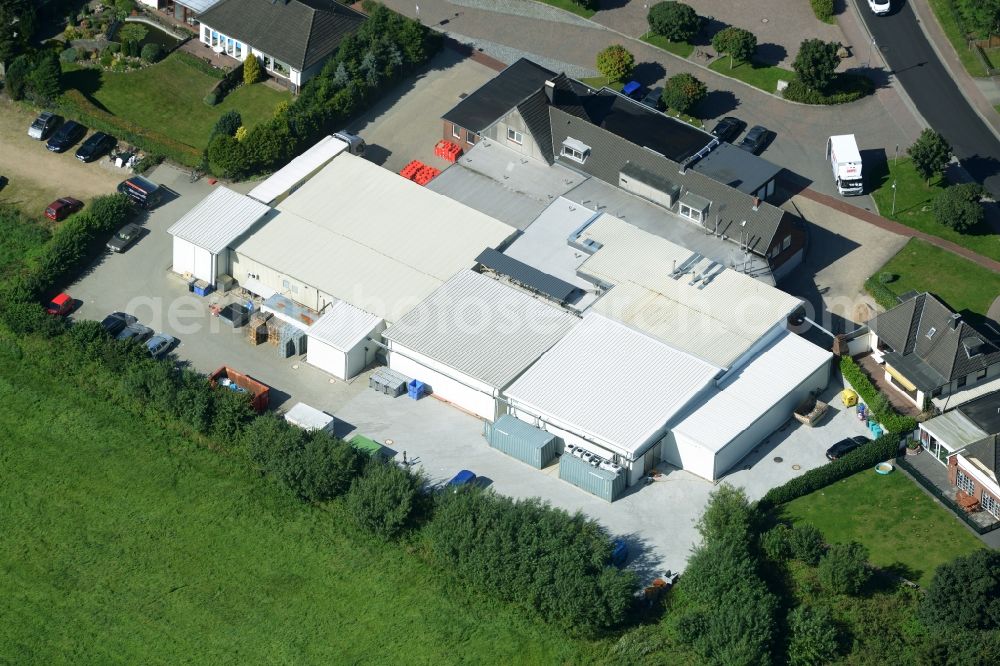 Aerial image Eggebek - Commercial area and business establishment of Hoppe Fleischwaren GmbH in Eggebek in Schleswig-Holstein