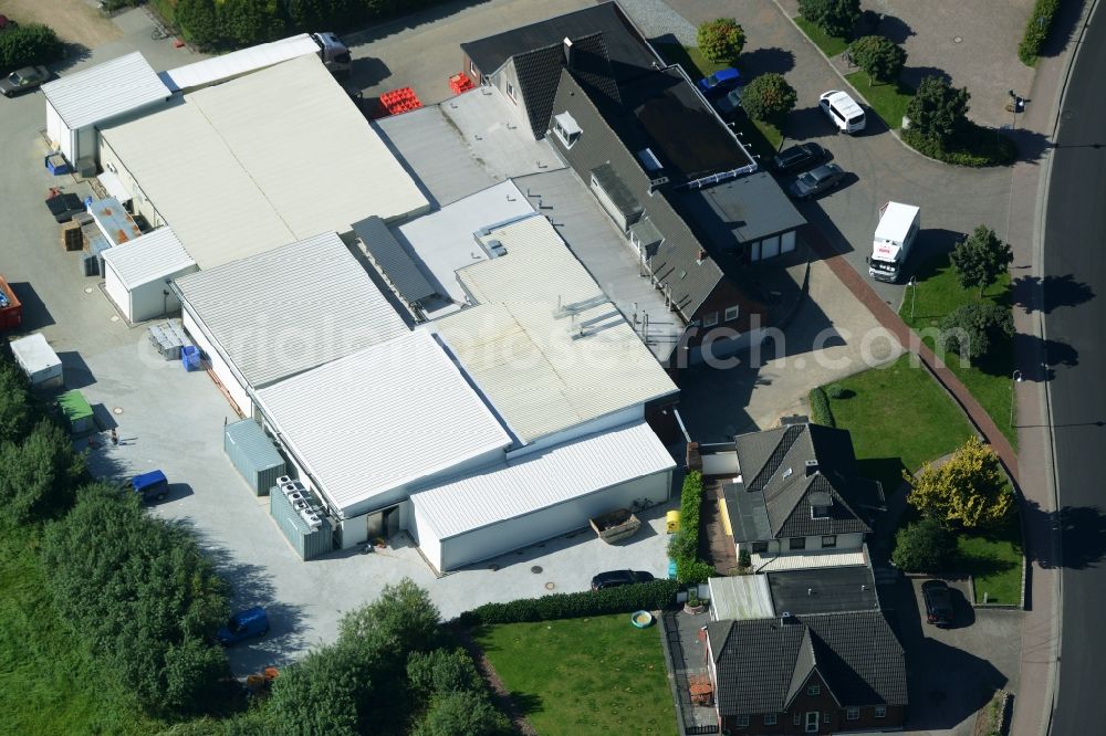 Aerial photograph Eggebek - Commercial area and business establishment of Hoppe Fleischwaren GmbH in Eggebek in Schleswig-Holstein