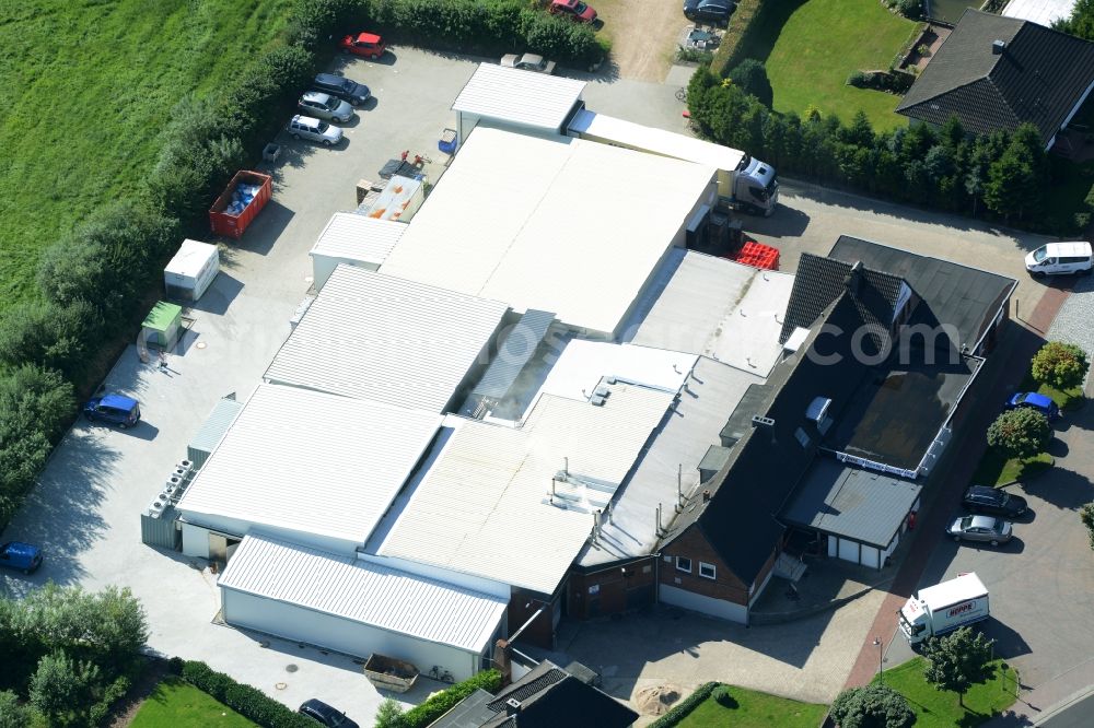 Eggebek from above - Commercial area and business establishment of Hoppe Fleischwaren GmbH in Eggebek in Schleswig-Holstein