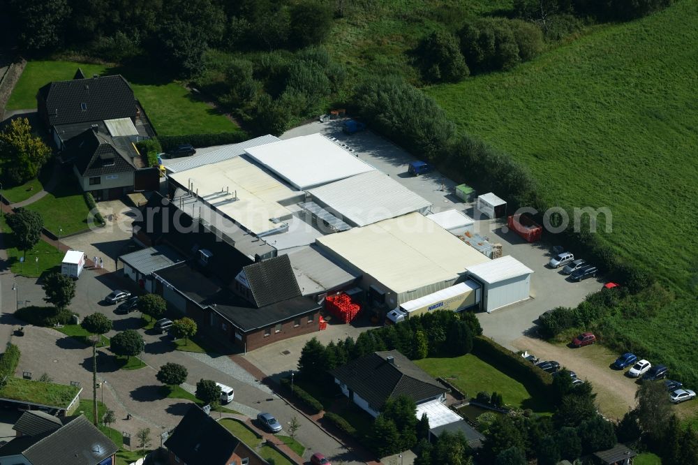 Aerial image Eggebek - Commercial area and business establishment of Hoppe Fleischwaren GmbH in Eggebek in Schleswig-Holstein