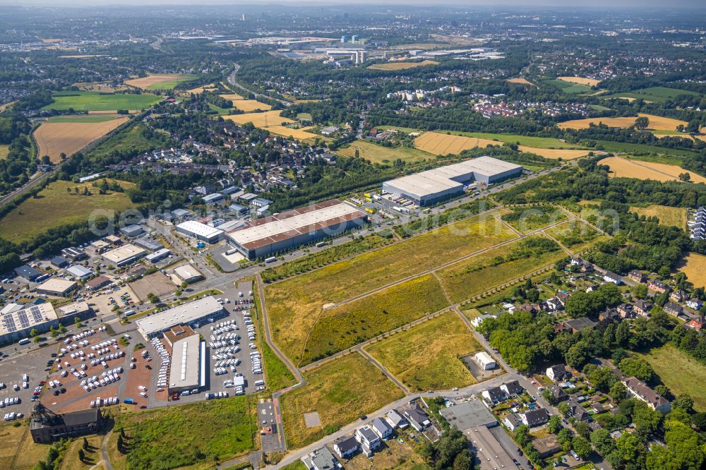 Dortmund from above - Industrial estate and company settlement at the former Derne dump on street Gneisenauallee in the district Derne in Dortmund at Ruhrgebiet in the state North Rhine-Westphalia, Germany