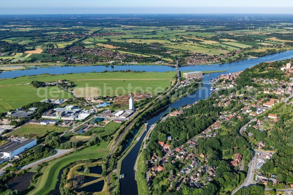 Aerial image Lauenburg/Elbe - Industrial estate and company settlement on the Elbe river in Lauenburg/Elbe in the state Schleswig-Holstein, Germany