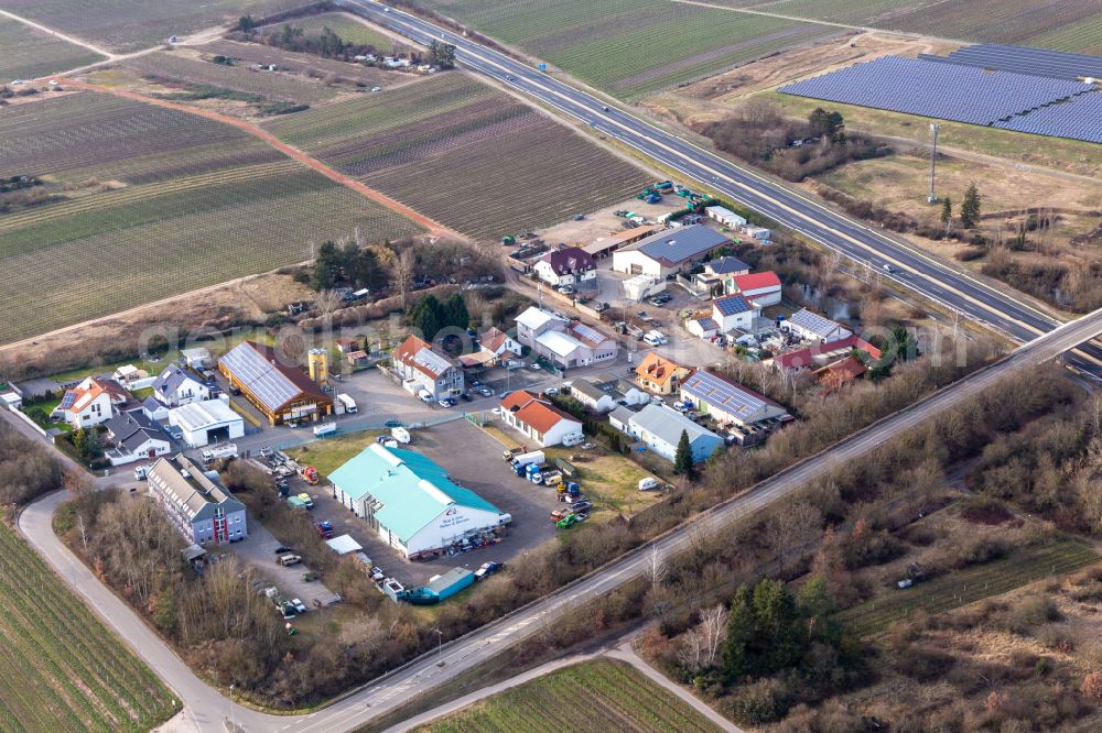 Aerial photograph Ellerstadt - Industrial estate and company settlement In der Nauroth in Ellerstadt in the state Rhineland-Palatinate, Germany